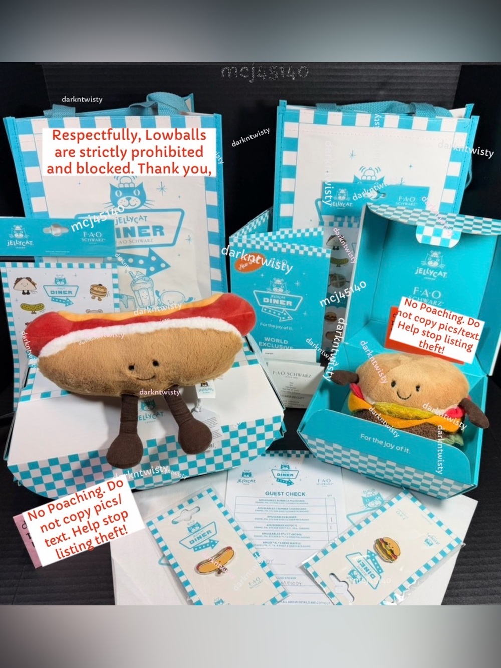 BNWT JELLYCAT DINER NYC AMUSEABLES BURGER HOT DOG SET AUTH SALE RECEIPT GWP RQST